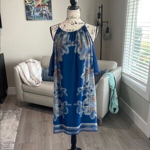 Blue Floral Cold Shoulder Dress